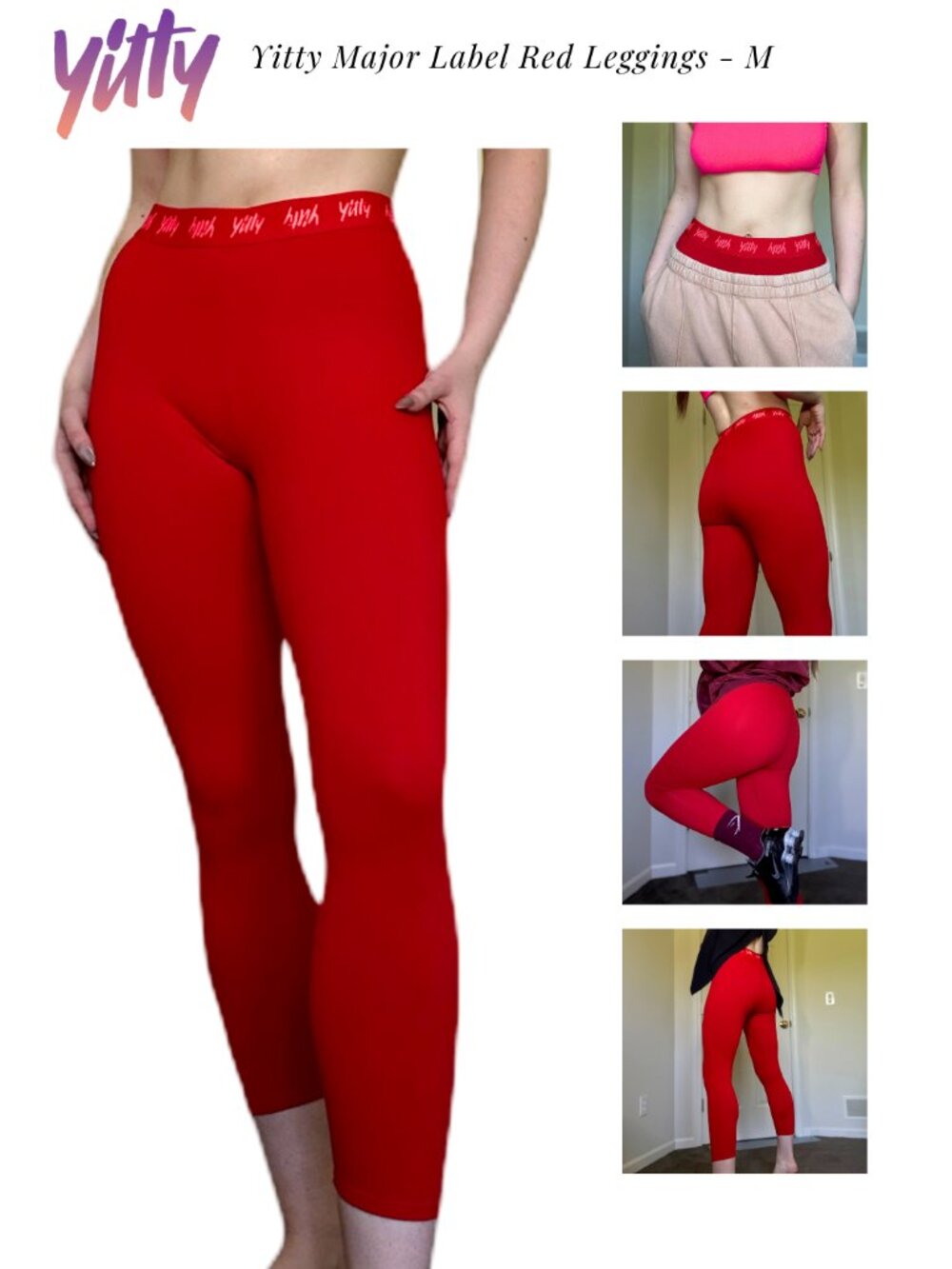 Yitty by Fabletics x Lizzo Red PowerHold Leggings High Waisted Logo Band - M